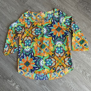 Eight Sixty Top Womens Medium Colorful Roll Up Sleeve Boho Hippie